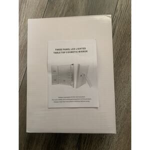 NEW IN BOX BLACK 3 PANEL LED LIGHTED TABLE TOP COSMETIC MIRROW WITH 2X, 3X